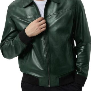 Apex Leather Cart Men’s Dark Green Real Leather Bomber Jacket
