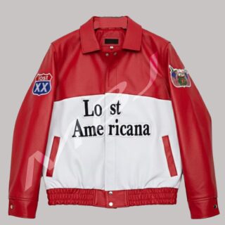 Apex Leather Cart Men’s Red and White Lost Americana Real Leather Bomber Jacket
