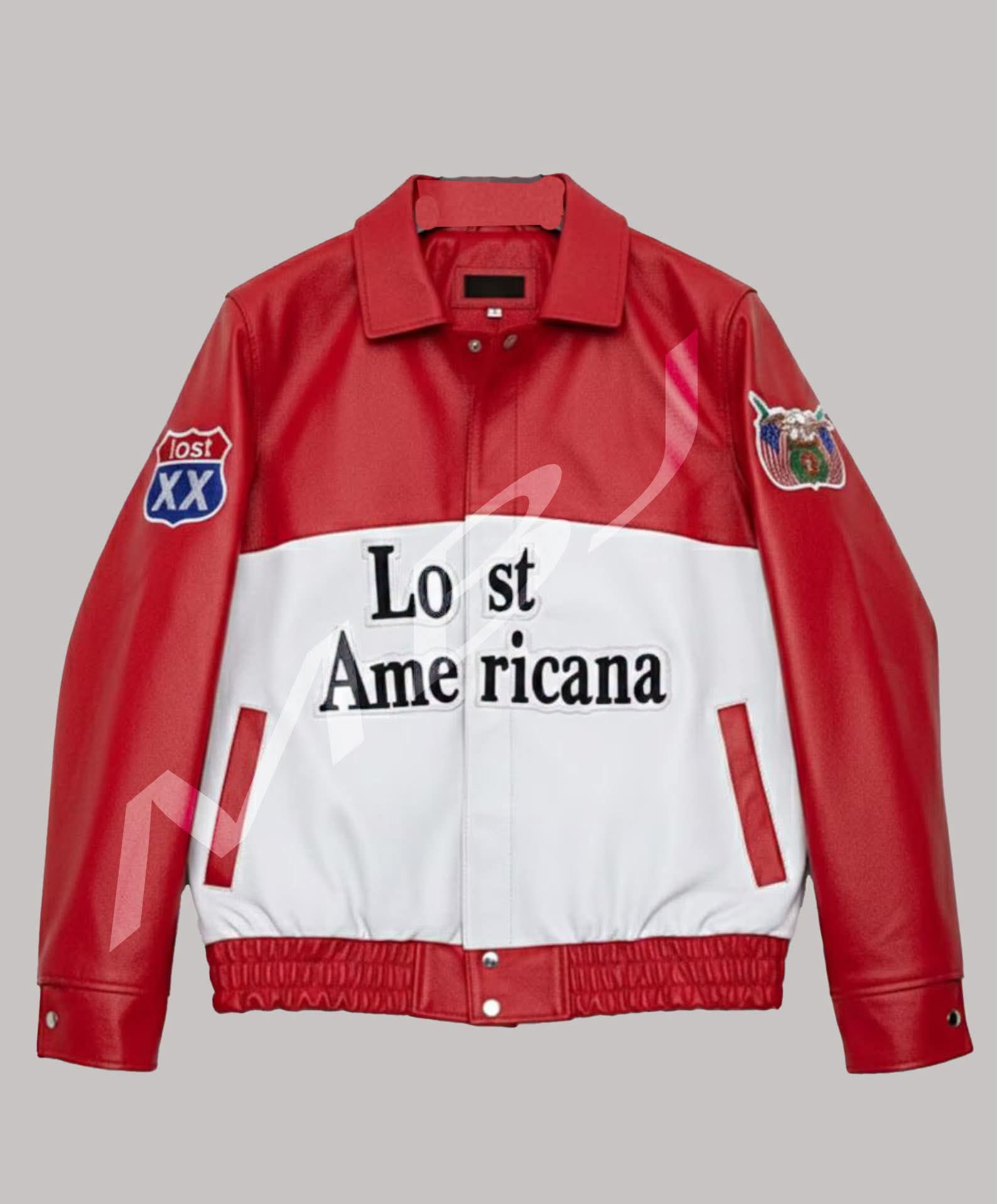 Apex Leather Cart Men’s Red and White Lost Americana Real Leather Bomber Jacket