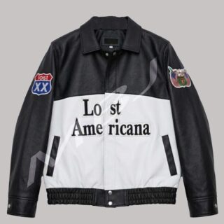 Apex Leather Cart Men’s Black and White Lost Americana Real Leather Bomber Jacket