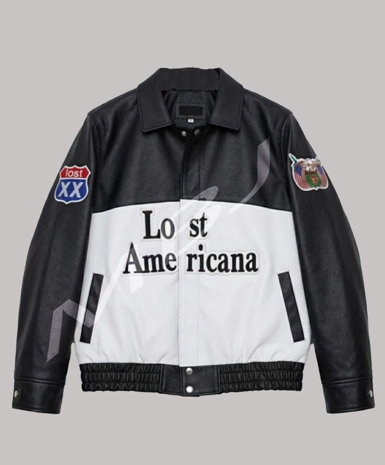 Apex Leather Cart Men’s Black and White Lost Americana Real Leather Bomber Jacket