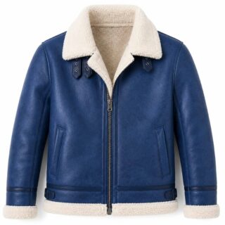 Apex Leather Cart Men’s Blue Real Leather B3 Aviator Shearling Bomber Jacket