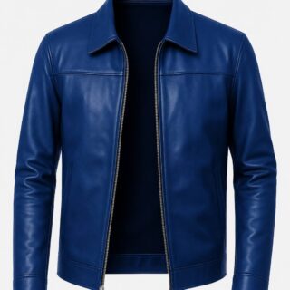Apex Leather Cart Men’s Royal Blue Real Leather Shirt Collar Jacket