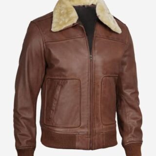 Apex Leather Cart Men’s Brown Real Leather Shearling Collar Aviator Bomber Jacket