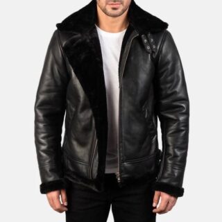 Apex Leather Cart Men’s Black Real Leather Shearling B3 Aviator Jacket