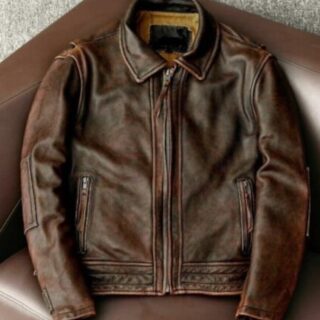 Apex Leather Cart Men’s Distressed Antique Brown Real Leather Biker Jacket