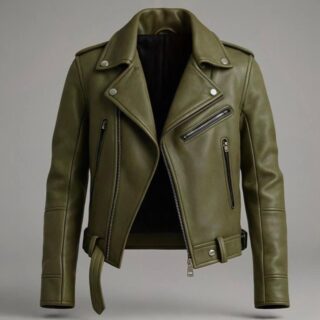 Apex Leather Cart Men’s Olive Green Asymmetrical Leather Biker Jacket